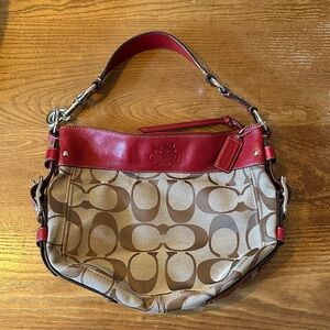 Coach Red and Brown Signature Shoulder Bag